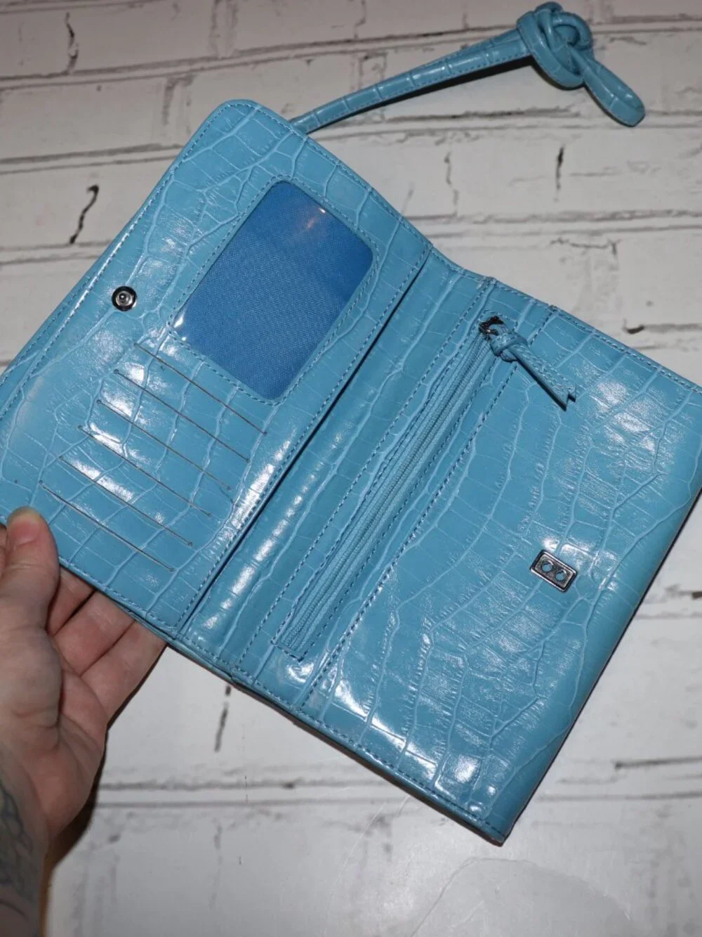 💙 Vintage Blue Croc‑Texture Wallet Purse · 5.5